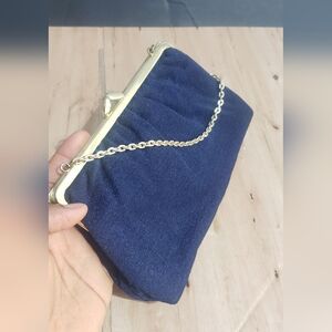 Sapphire clutch purse - small evening bag w/white satin - Sorina made in Denmark